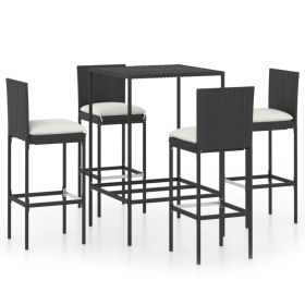 5 Piece Garden Bar Set with Cushions Poly Rattan Black