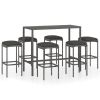 7 Piece Garden Bar Set with Cushions Poly Rattan Gray