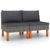 Middle Sofas 2 pcs Poly Rattan and Solid Eucalyptus Wood