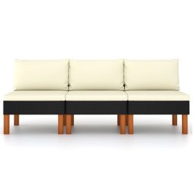 Middle Sofas 3 pcs Poly Rattan and Solid Eucalyptus Wood