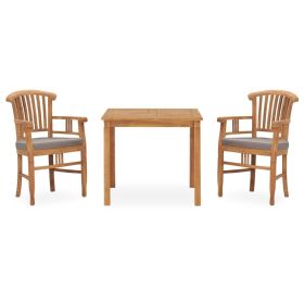 3 Piece Garden Dining Set with Cushions Solid Teak Wood