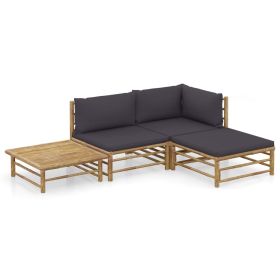 4 Piece Garden Lounge Set with Dark Gray Cushions Bamboo