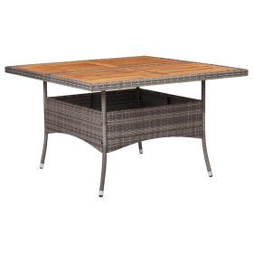 Patio Dining Table Gray Poly Rattan and Solid Acacia Wood