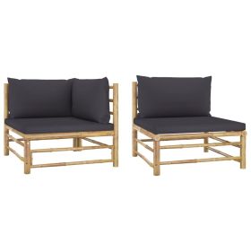 2 Piece Garden Lounge Set with Dark Gray Cushions Bamboo