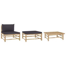 3 Piece Garden Lounge Set with Dark Gray Cushions Bamboo