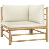 Garden Corner Sofa with Cream White Cushions Bamboo