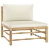 Garden Middle Sofa with Cream White Cushions Bamboo