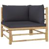 Garden Corner Sofa with Dark Gray Cushions Bamboo