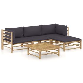 5 Piece Garden Lounge Set with Dark Gray Cushions Bamboo