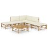 6 Piece Garden Lounge Set with Cream White Cushions Bamboo