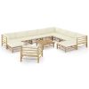 12 Piece Bamboo Lounging Set With Cream Cushions