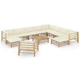 12 Piece Bamboo Garden Lounge Set With Cream White Cushions