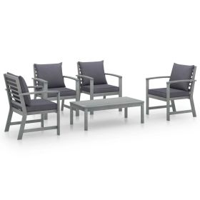 5 Piece Garden Lounge Set with Cushion Solid Acacia Wood Gray