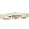 11 Piece Garden Lounge Set with Cream White Cushions Bamboo