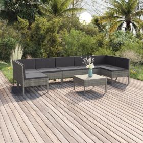 8 Piece Patio Lounge Set with Cushions Poly Rattan Gray