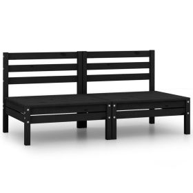 Patio Middle Sofas 2 pcs Black Solid Pinewood