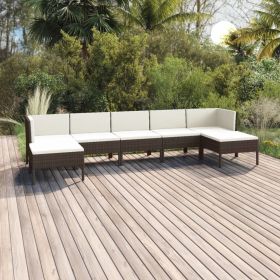 7 Piece Patio Lounge Set with Cushions Poly Rattan Brown