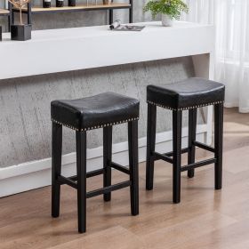 Counter Height 29&quot; Bar Stools for Kitchen Counter Backless Faux Leather Stools Farmhouse Island Chairs (29 Inch; Black; Set of 2)