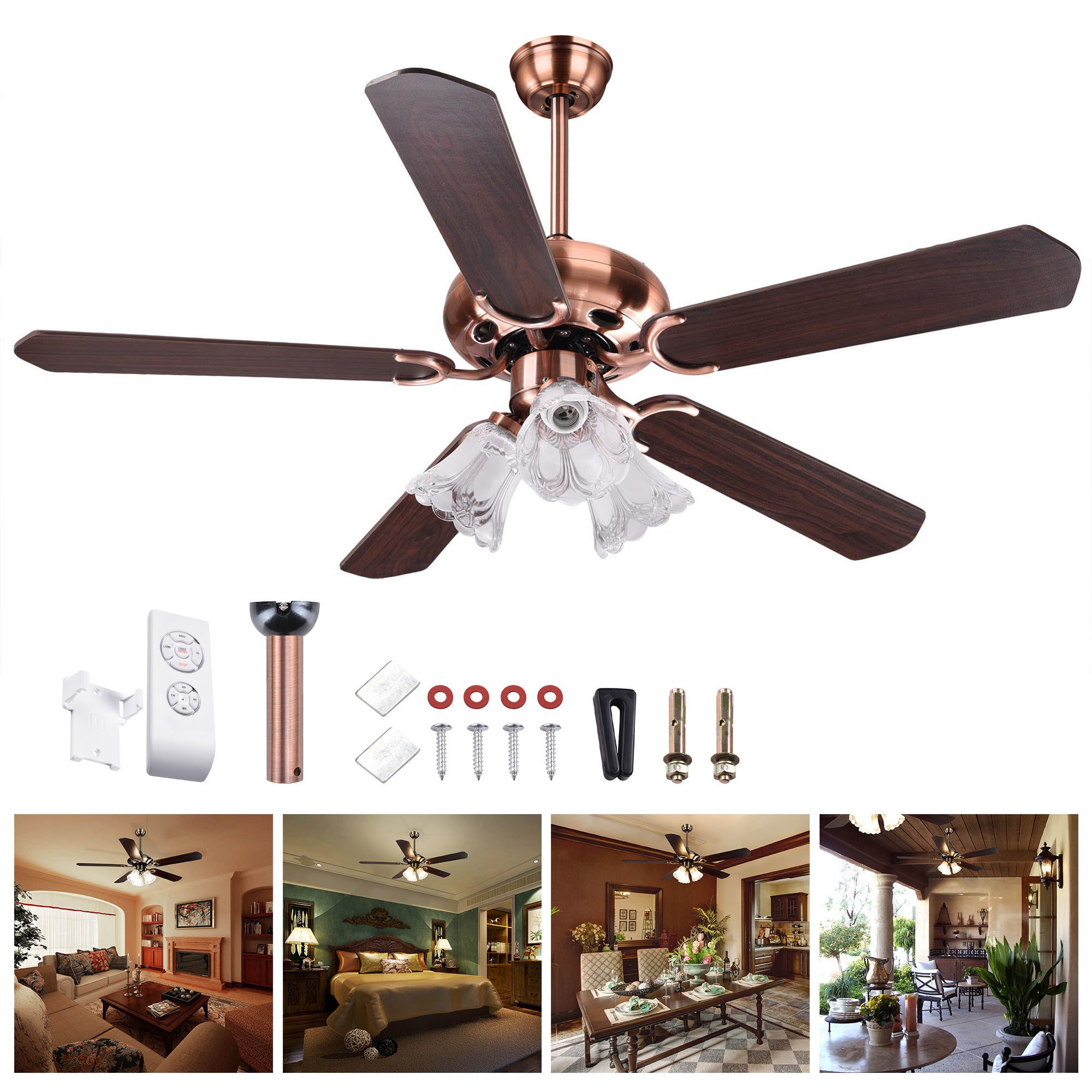 48Inch 5 Blades Ceiling Fan Light Red Antique Copper Remote Control Without Bulb 48Inch 5 Blades Ceiling Fan Light Red Antique Copper Remote Control Without Bulb