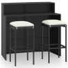 3 Piece Garden Bar Set with Cushions Black