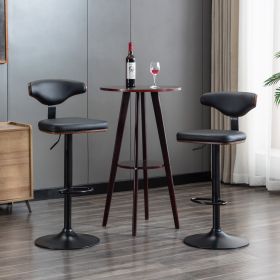 Bentwood /Adjustable Bar Stools ; Walnut Bentwood Upholstered Swivel Barstool (Set of 2); Black