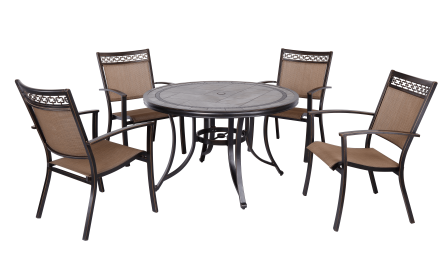 5 Piece Outdoor Dining Set With 4 Sling Chairs And 1–46-inch Porcelain Top Table