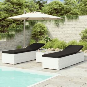 3 Piece Garden Sun Loungers with Tea Table Poly Rattan White