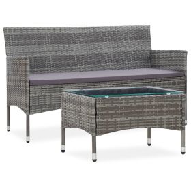 2 Piece Garden Lounge Set with Cushion Poly Rattan Gray