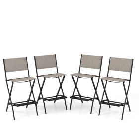 Outdoor Folding Bar Height Stool Set of 4 with Metal Frame and Footrest