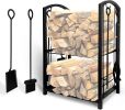 Indoor Firewood Rack with 4-Piece Fireplace Tools Set, 2-Layer Firewood Rack and Fireplace Accessories