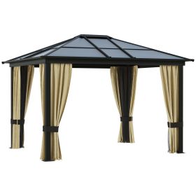 10'x12' Hardtop Polycarbonate Roof Gazebo With Netting & Curtains