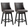 28" Swivel Bar Height Bar Stools Set of 2, Armless Upholstered Barstools Chairs with Nailhead Trim and Wood Legs, Brown