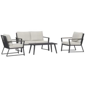 4 Piece Patio Furniture Set, Aluminum Conversation Set, Outdoor Garden Sofa Set with Armchairs, Loveseat, Center Coffee Table and Cushions