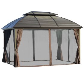 10'x12' Hardtop Double Roof Gazebo With Netting & Curtains