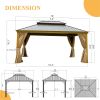 12'x16' Hardtop Gazebo Outdoor Aluminum Wood Grain Gazebos with Galvanized Steel Double Canopy for Patios Deck Backyard