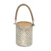 DecMode Silver Glass Handmade Decorative Candle Lantern with Rope Handle