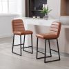 Low Bar Stools Set of 2 Bar Chairs for Living Room Party Room Kitchen,Upholstered PU Kitchen Breakfast Bar Stools with Footrest,Brown