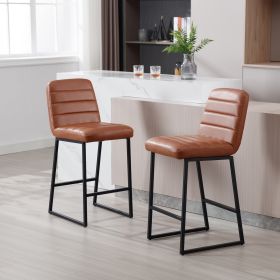 Low Bar Stools Set of 2 Bar Chairs for Living Room Party Room Kitchen,Upholstered PU Kitchen Breakfast Bar Stools with Footrest,Brown