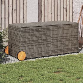 Garden Storage Box with Wheels Gray 74.8 Gal Poly Rattan