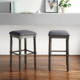 Arnhem Wood Upholstered Bar Stools, Set of 2, Grey