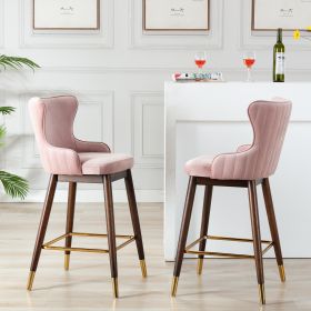 Leland Fabric Upholstered Wingback Bar Stools, Set of 2, Pink