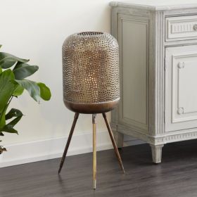 DecMode Modern Style Round Gold Metal Floor Lantern with Pierced Metal Pattern, 12' x 32'