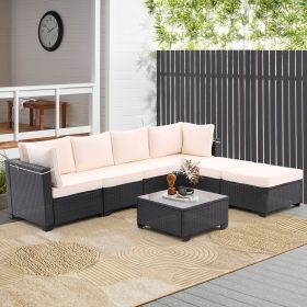 7 Pieces Outdoor Patio Furniture Set,Sectional Conversation Sofa Consisted Of Corner Chairs,Ottomans And Glass Top Table