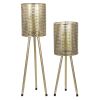 DecMode 2 Holder Gold Metal Standing Decorative Candle Lantern, Set of 2