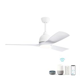 54 Inch White ABS Ceiling Fan 6 Speed Smart Remote Control Dimmable Reversible DC Motor For Living Room