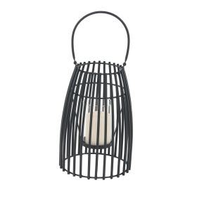 DecMode Black Metal Decorative Candle Lantern with Handle