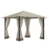 10' x 10' Patio Gazebo Aluminum Frame Outdoor Canopy Shelter with Sidewalls, Vented Roof for Garden, Lawn, Backyard, and Deck, Khaki