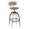 Dakota Industrial Mid-Back Barstool in Black Metal and Medium Brown Wood-Pressed Grain Bamboo by LumiSource