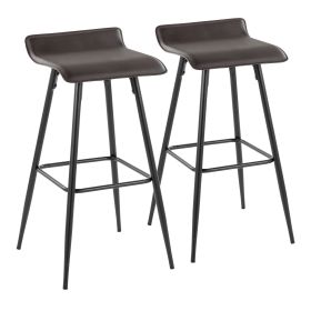 Ale 30" Contemporary Fixed-Height Bar Stool in Black Steel and Espresso Faux Leather by LumiSource - Set of 2