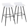 Ale 30" Contemporary Fixed-Height Bar Stool in Black Steel and White Faux Leather by LumiSource - Set of 2